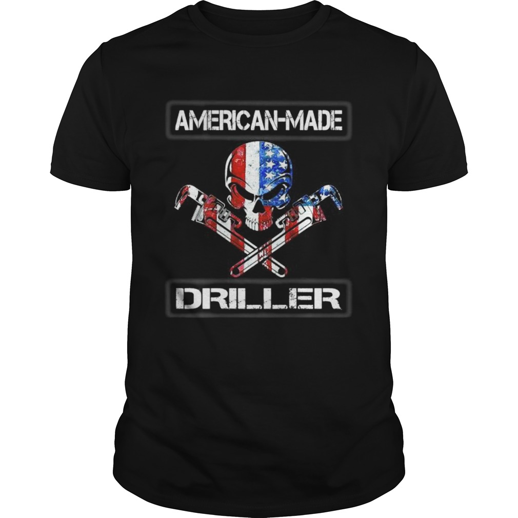 American Made Driller Skull Wrenches American Flag Grunge shirt