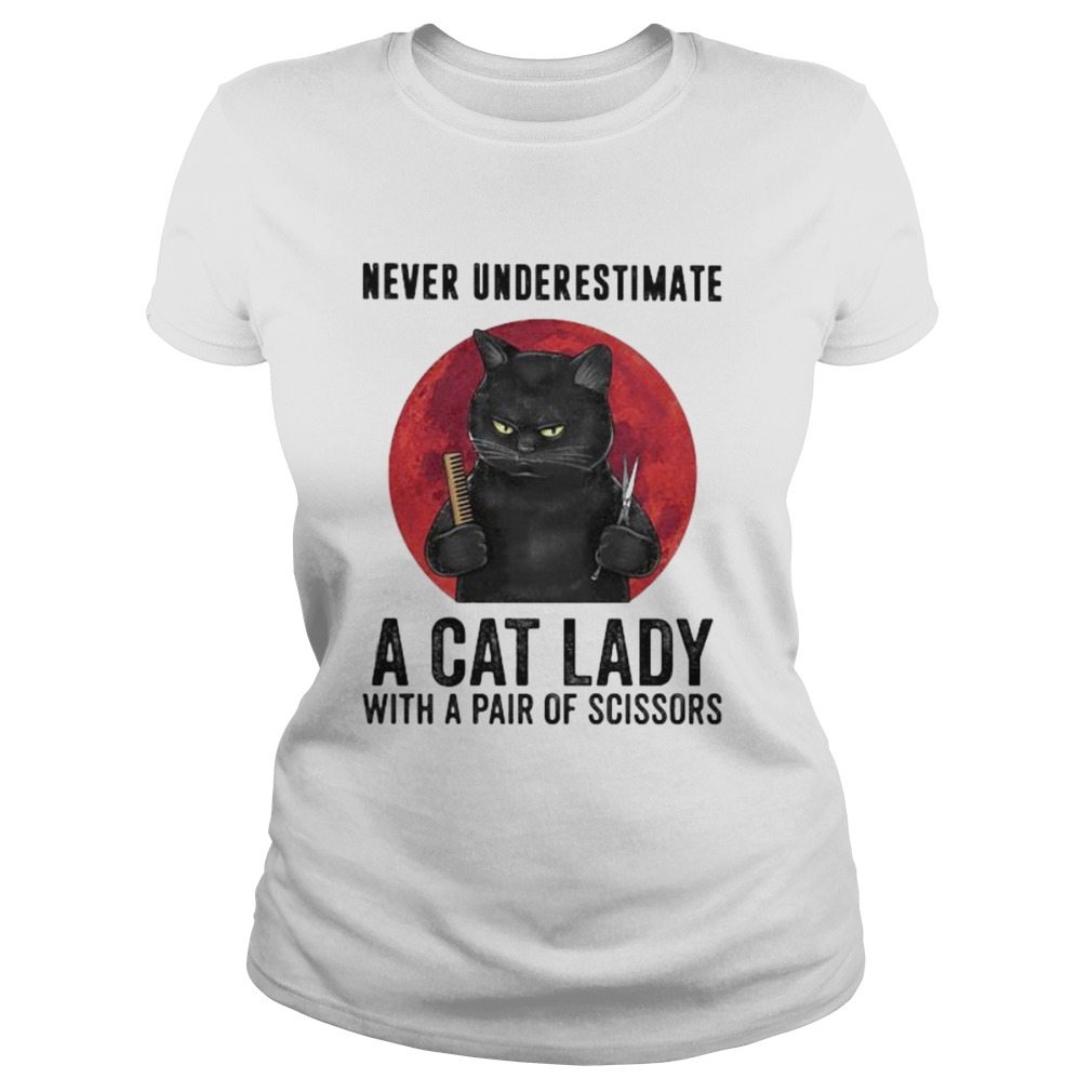 Black Cat Never underestimate a cat lady with a pair of scissors sunset Classic Ladies