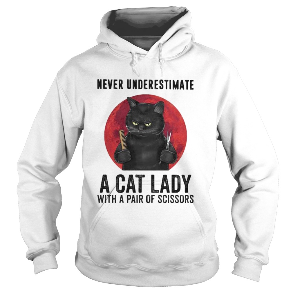Black Cat Never underestimate a cat lady with a pair of scissors sunset Hoodie
