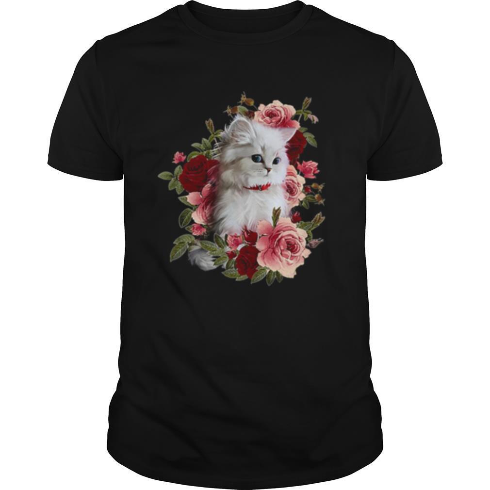 Cat White With Flower shirt