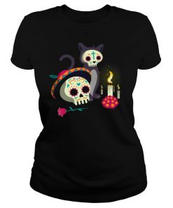 Cat With Sugar Skull Happy Dia De Muertos Day Of Dead shirt