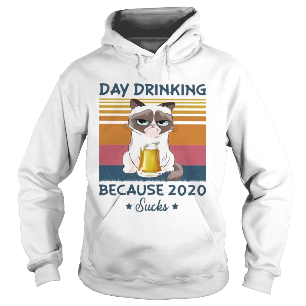 Day Drinking Because 2020 Sucks Cat Drink Beer Vintage Retro Hoodie