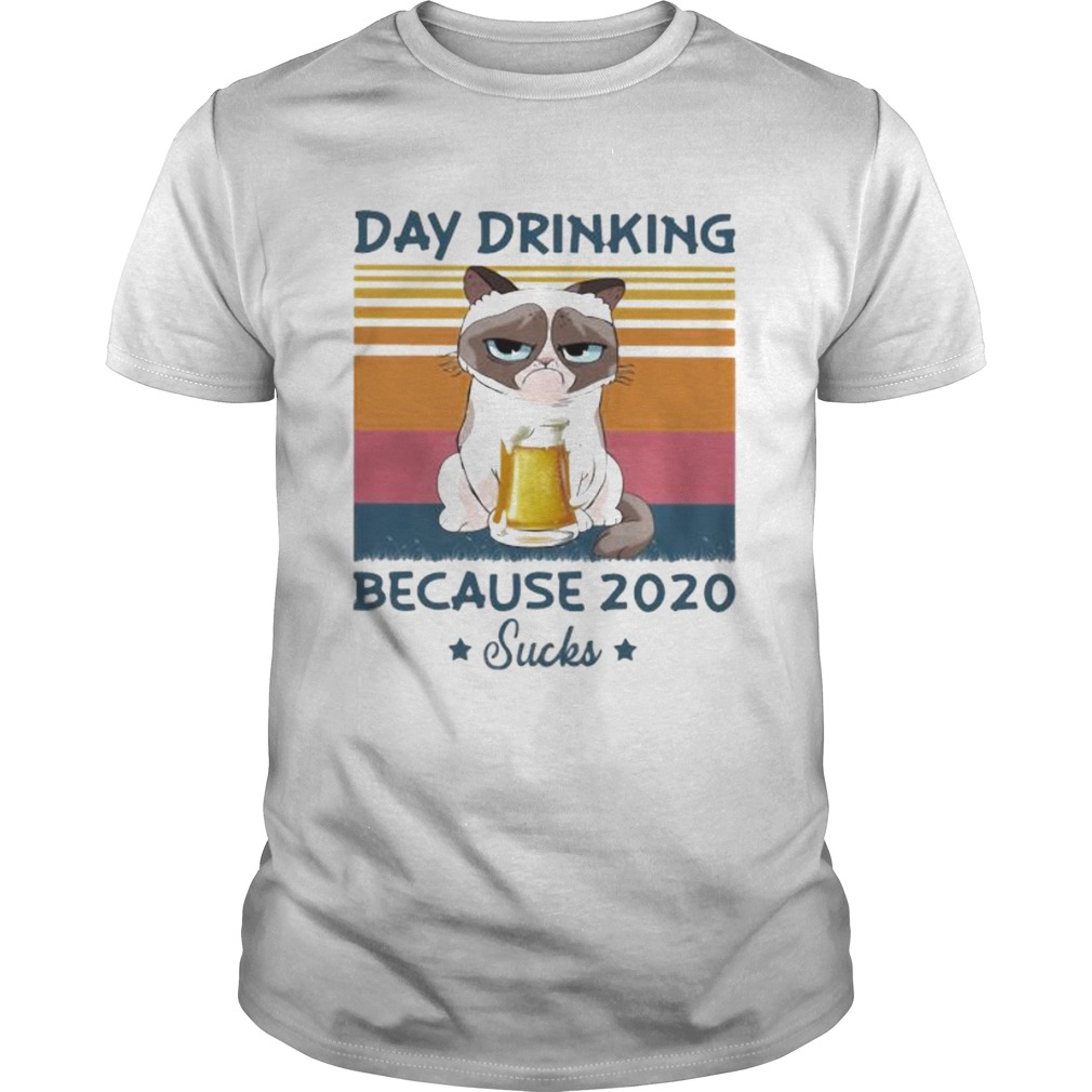 Day Drinking Because 2020 Sucks Cat Drink Beer Vintage Retro shirt