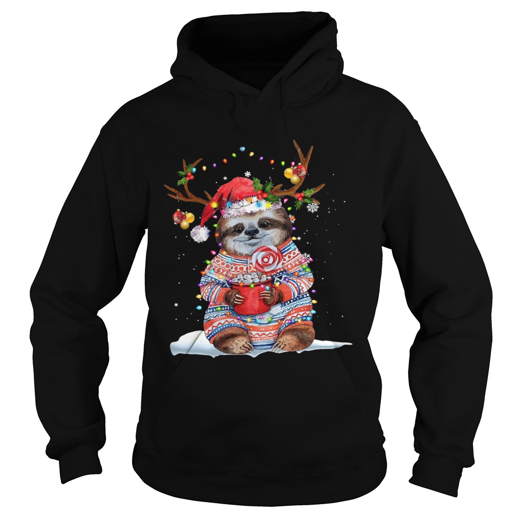 Grateful Sloth Reinder Light Christmas Hoodie