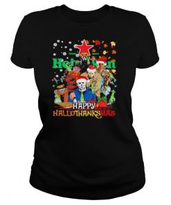 Halloween horror characters heineken happy hallothanksmas halloween thanksgiving christmas shirt