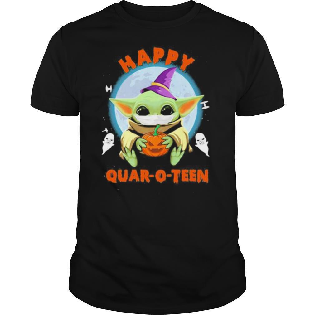 Happy halloween baby yoda witch quar o teen shirt