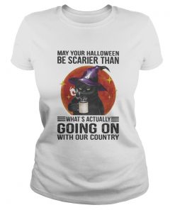 May your halloween be scarier than whats actually going on with our country black cat moon blood h Classic Ladies