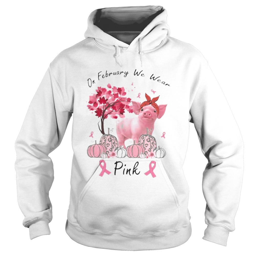 Pig On february we wear pink Pumpkin Breast Cancer Awareness Hoodie
