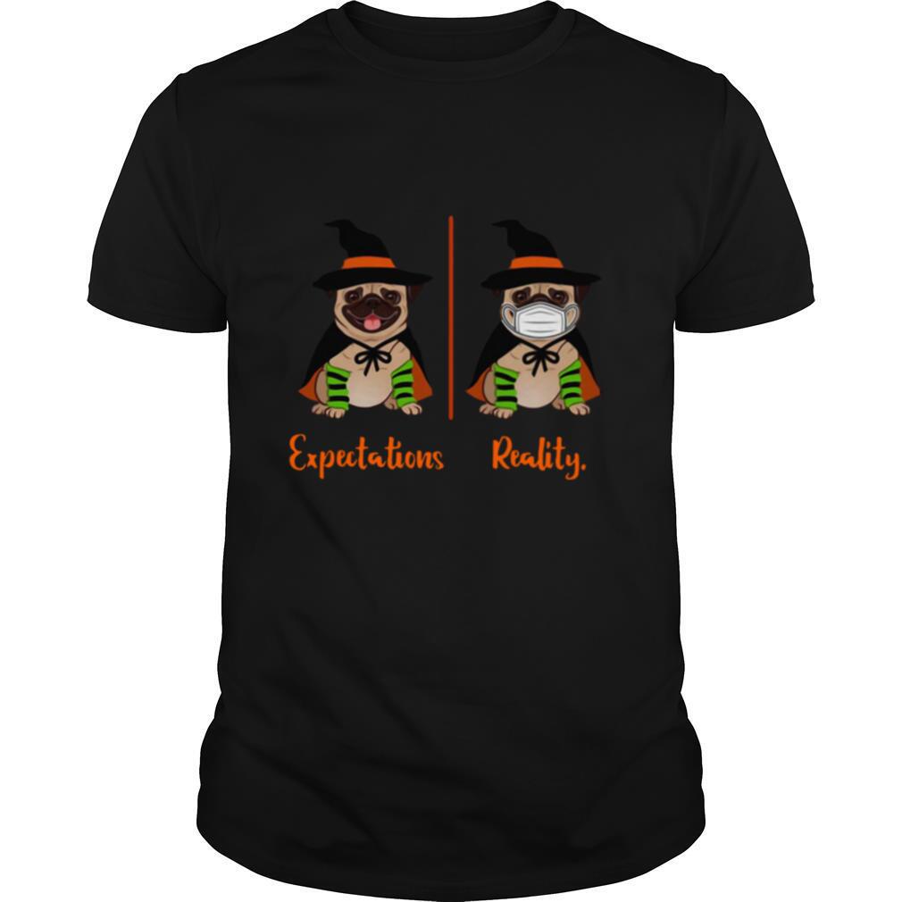 Pug Dog Witch Expectations Reality Halloween shirt