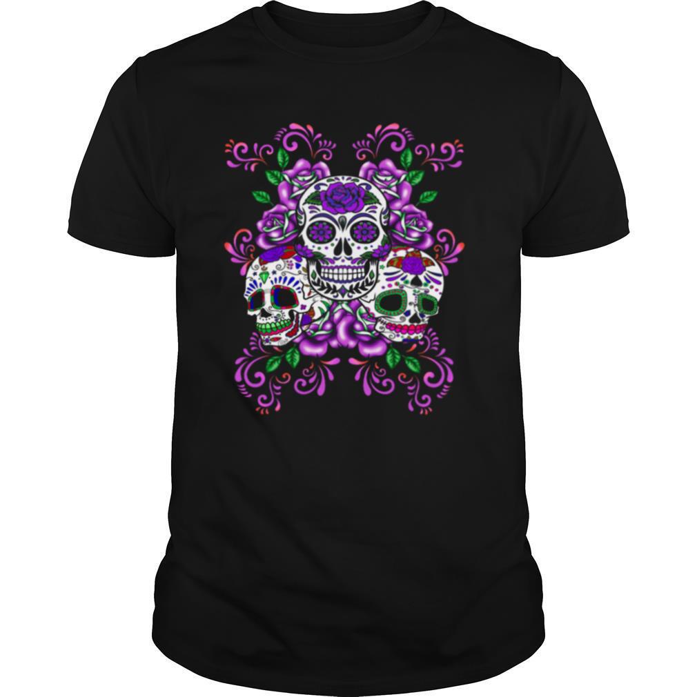 Skull Purple Floral Day Of The Dead Skulls shirt