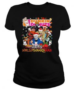 Halloween horror characters dunkin donuts happy hallothanksmas halloween thanksgiving christmas shirt