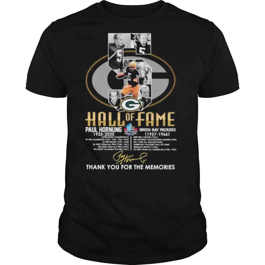 5 Hall of Fame Paul Hornung 1935 2020 Green Bay Packers 1957 1966 thank you for the memories signature shirt