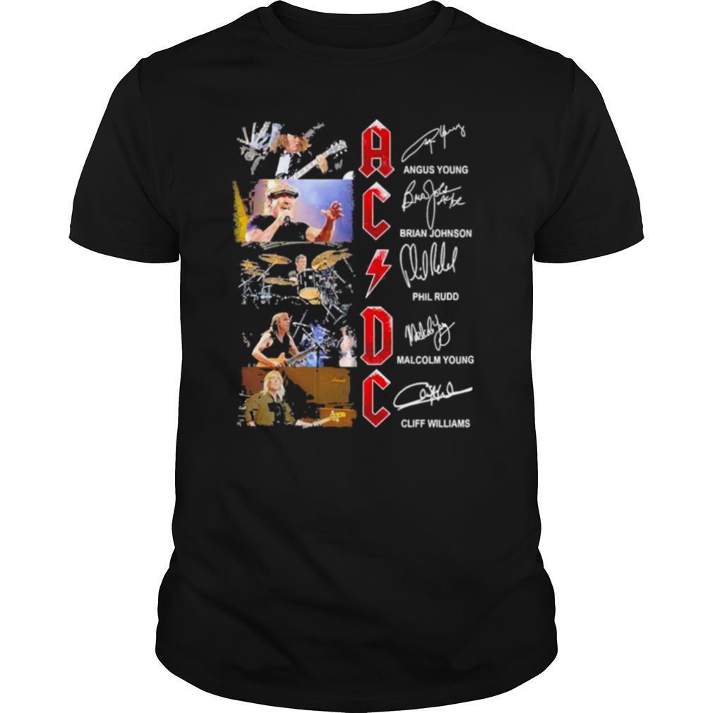 ACDC Angus Young Brian Johnson Phil Rudo Malcolm Young Cliff Williams Signatures shirt