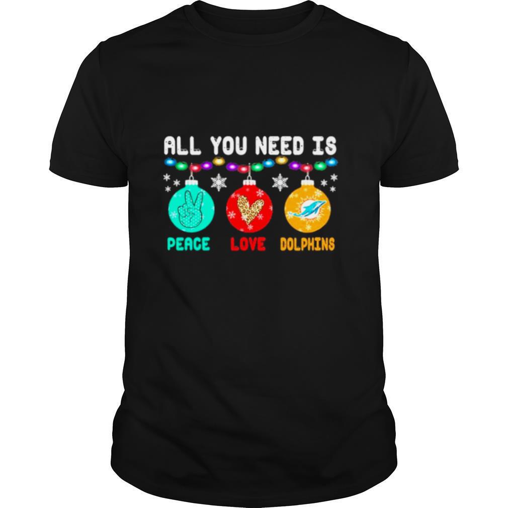 All You need is Peace love Miami Dolphins Merry Christmas light shirt