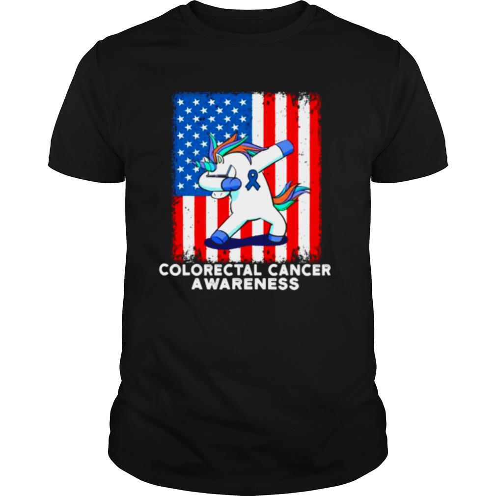 Colorectal Cancer Awareness American Flag Unicorn shirt