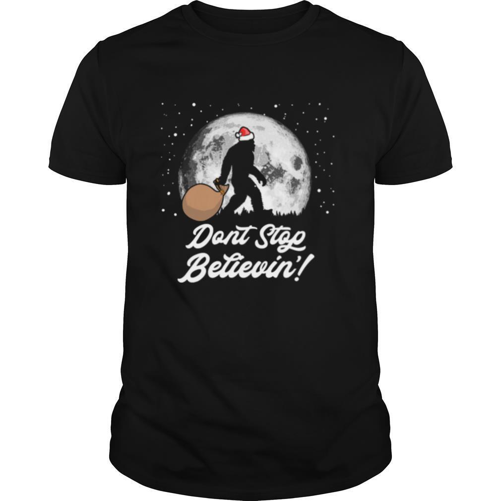 Don’t Stop Believin’ Funny Bigfoot Santa Moon Christmas shirt