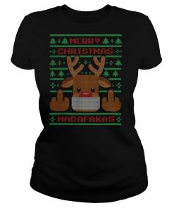 Merry Christmas Madafakas Reindeer Showing Middle Fingers To Evil Ugly Christmas shirt