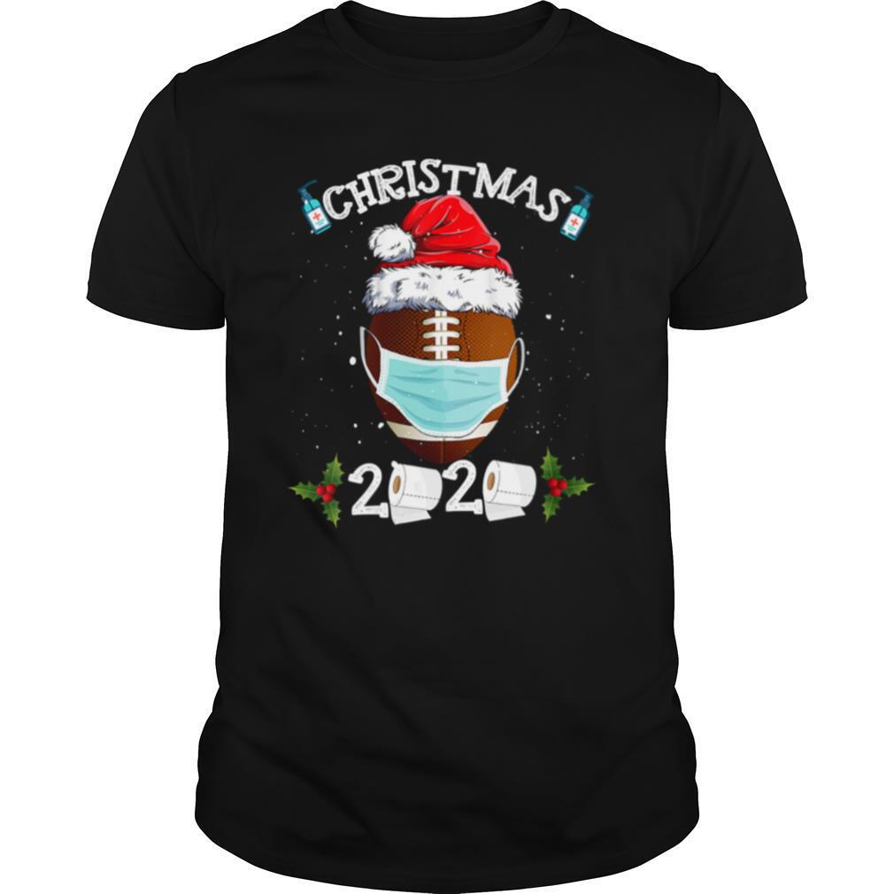 Santa Claus Hat With Face Mask And American Football Merry Christmas shirt