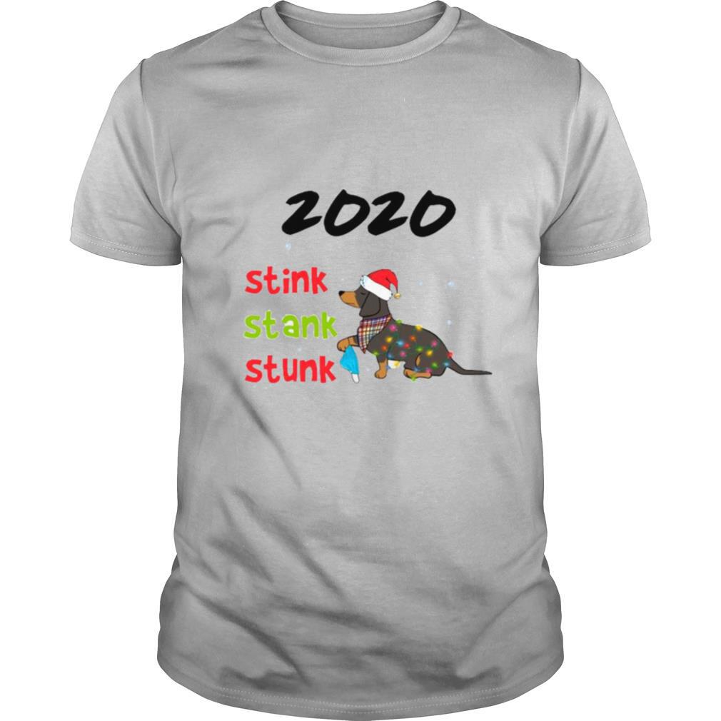 Santa Dachshund Holding Mask 2020 Stink Stank Stunk Merry Christmas shirt