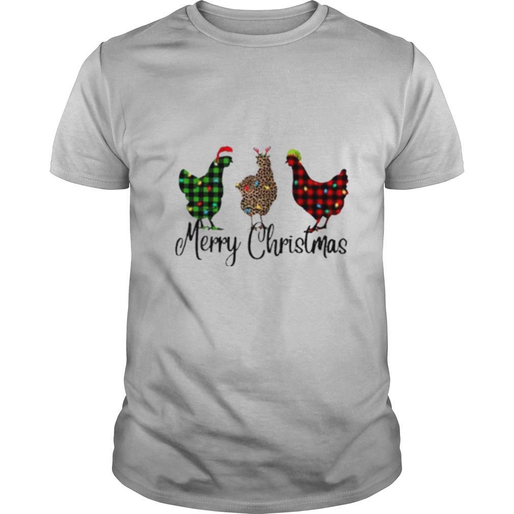 Santa Reindeer Elf Three Hens Merry Christmas shirt