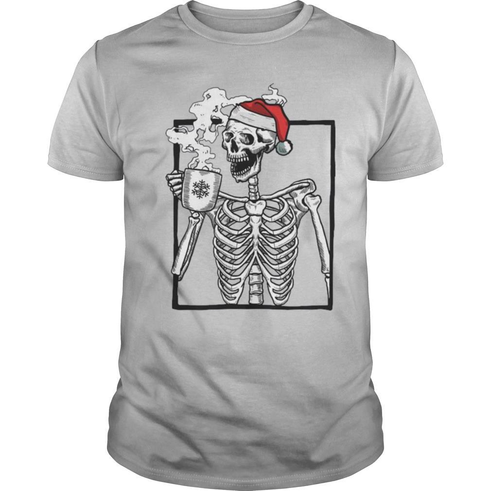 Santa Skeleton Drinking Coffee Merry Christmas shirt