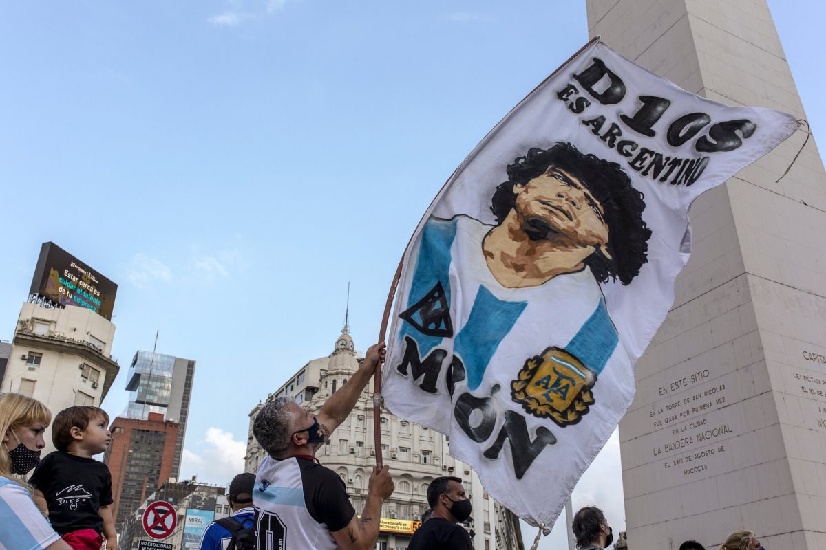 A Thank you Diego sign was projected onto the Centro Cultural Kirchner a large arts complex in Buenos Aires