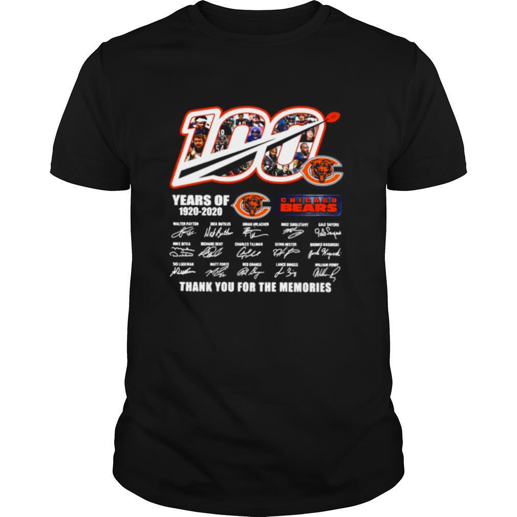100 Years of 1920 2020 Chicago Bears Thank You for the memories signatures shirt