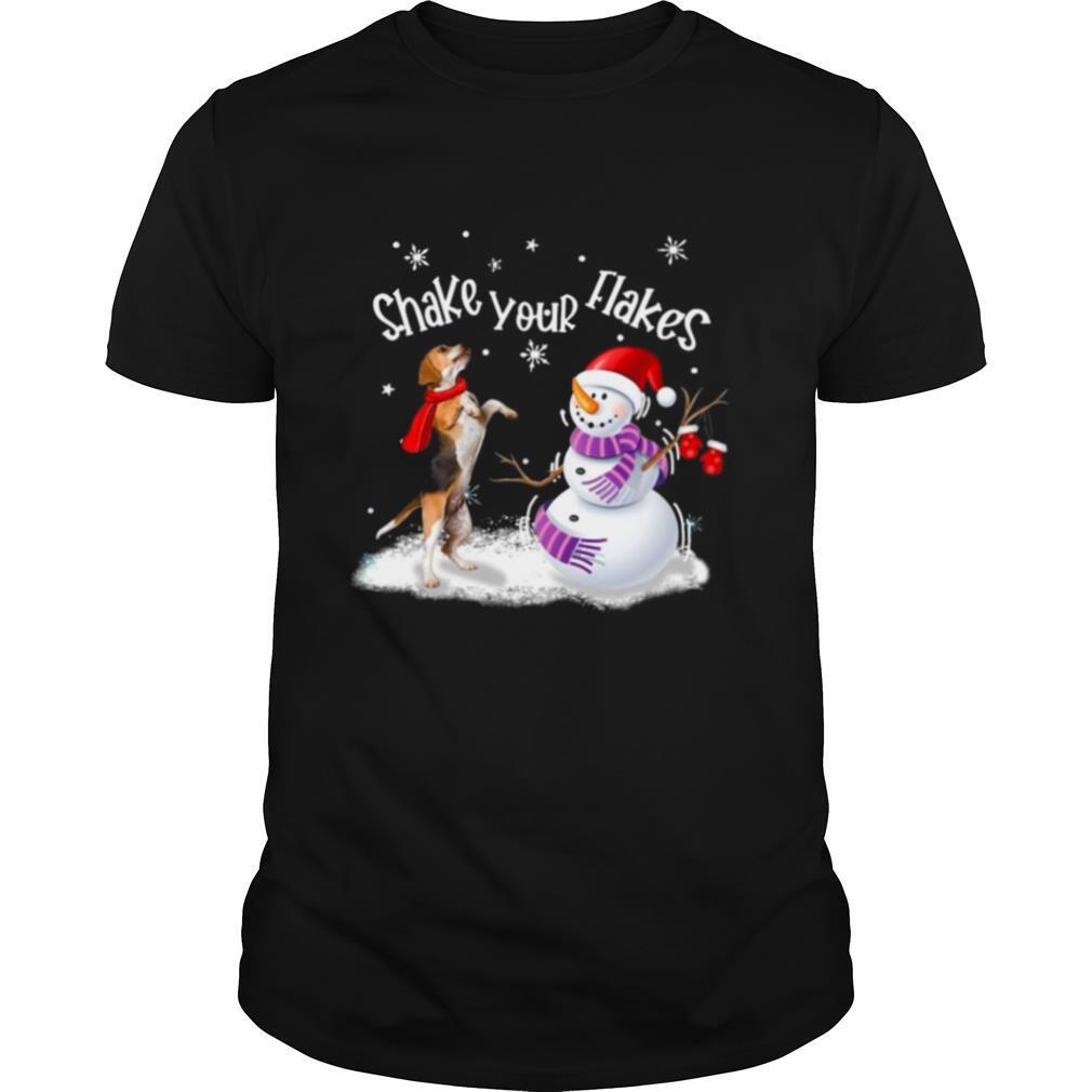 Beagle And Snowman Shake Your Flakes Merry Christmas shirt