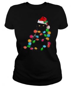 Black Cat Christmas lights shirt