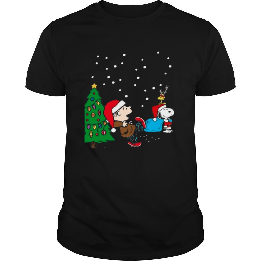 Charlie Brown And Snoopy And Woodstock Merry Christmas Tree shirt