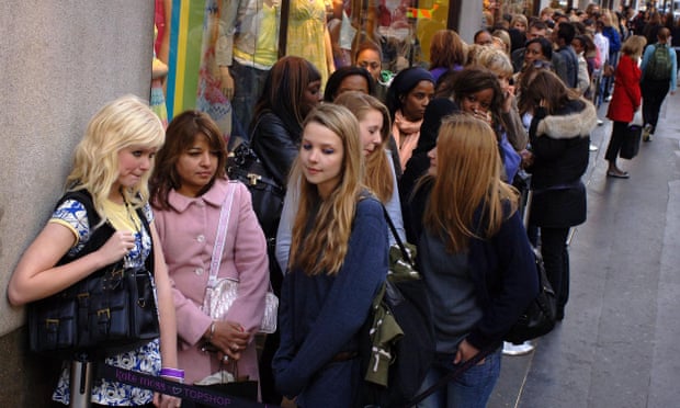 Customers queue outside the Oxford Street store following the launch of Kate Moss’s collection