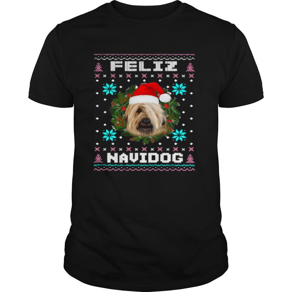 Feliz Navidog Briard Dog Santa Hat Funny Ugly Christmas shirt