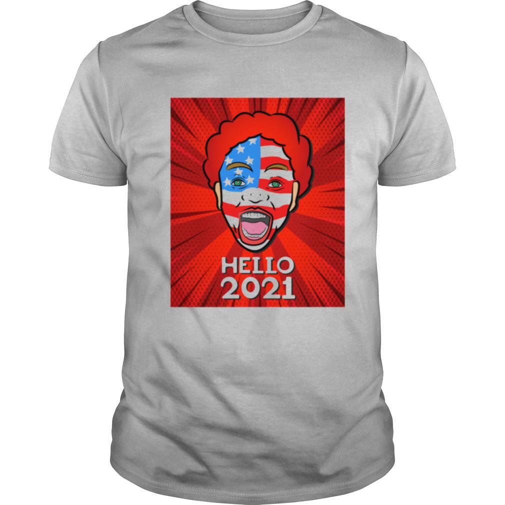 Hello 2021 Happy New Year 2021 Clown Face American Flag shirt