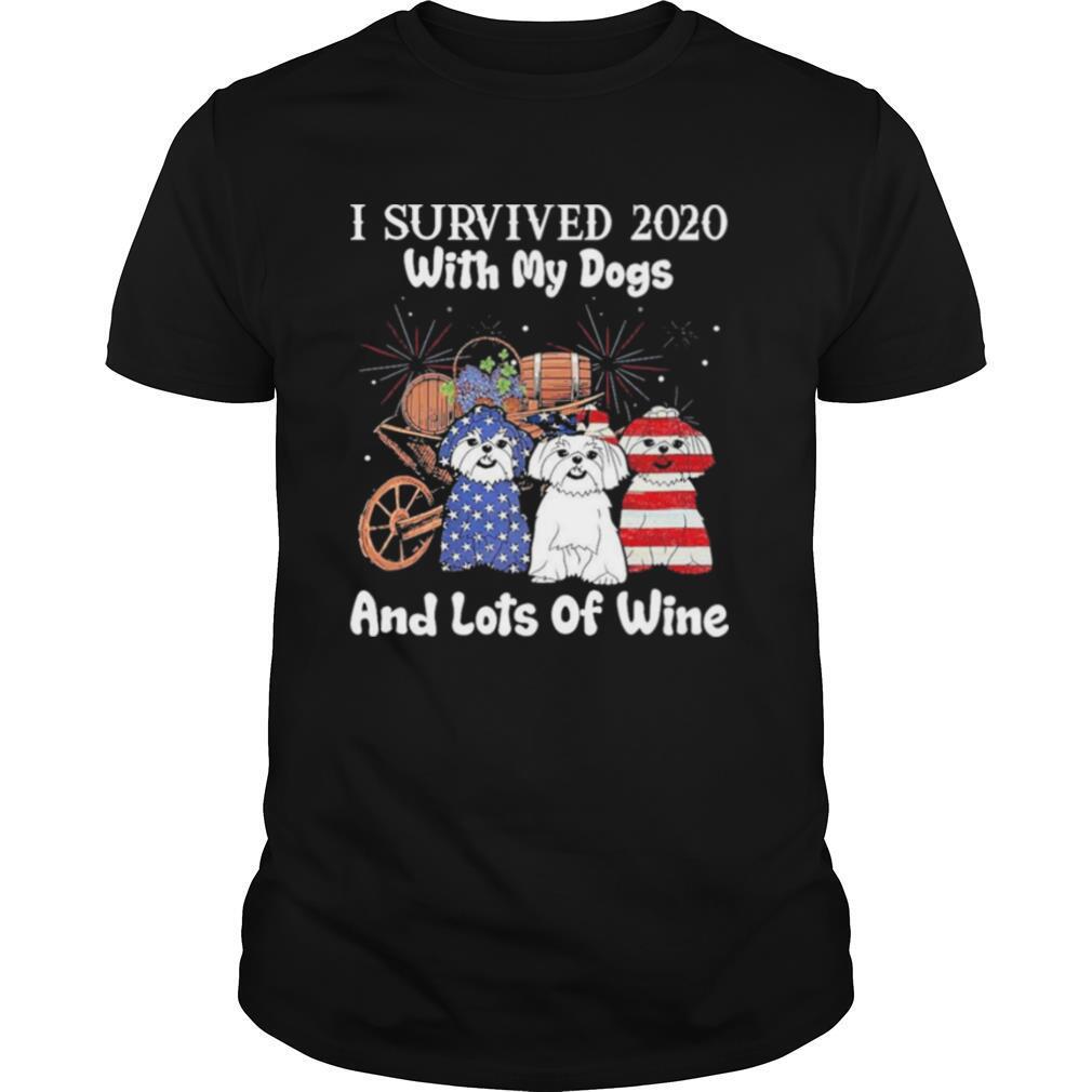 I survived 2020 with my Dogs and lots of Wine Happy New Year shirt