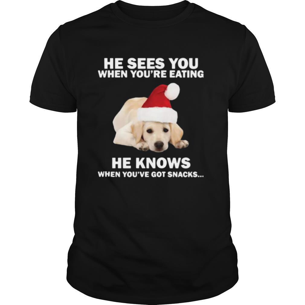 Labrador He Sees You When You're Eating He Knows When You've Got Snacks Christmas shirt