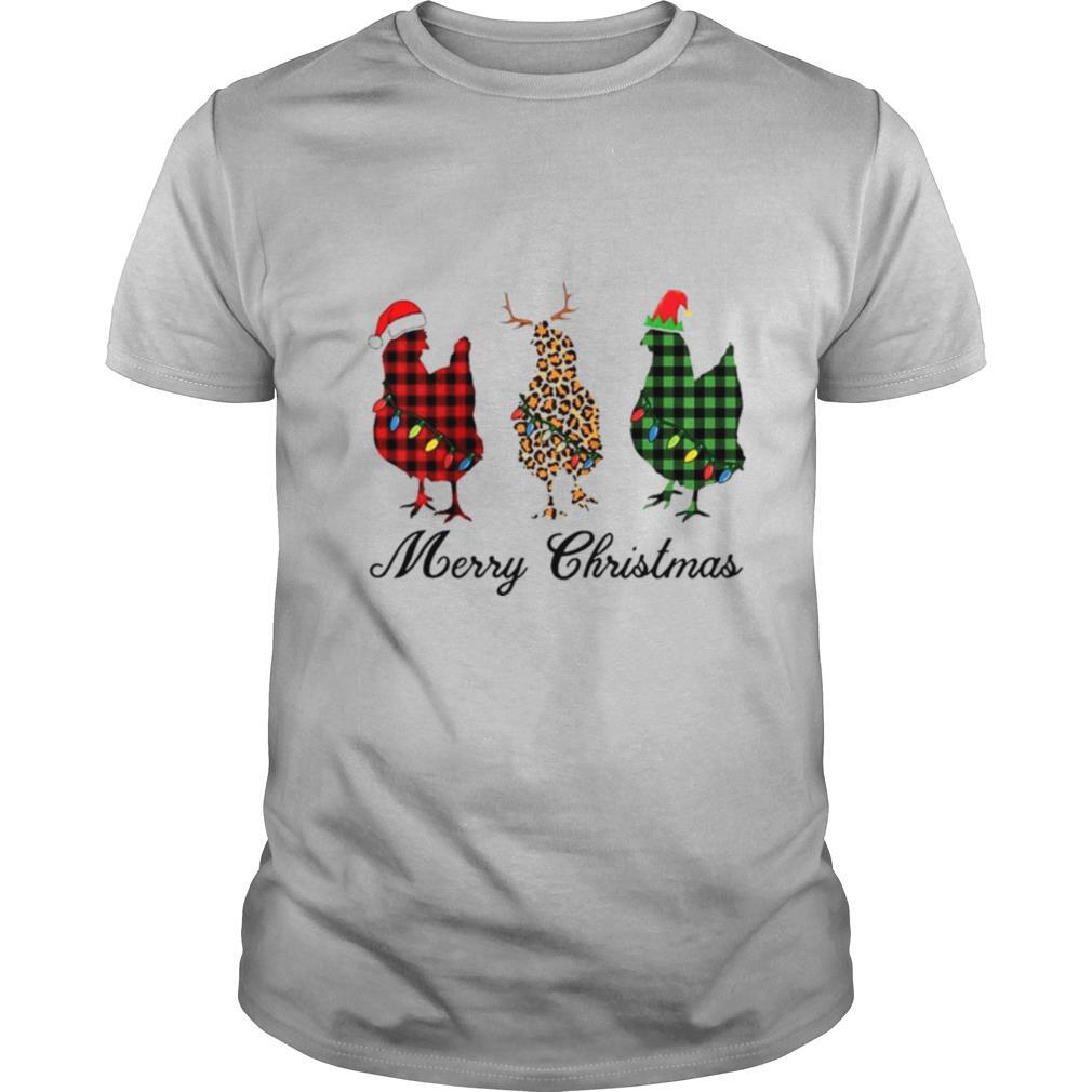 Merry Christmas Three Chicken Buffalo Leopard Plaid Matching Raglan Baseball shirt