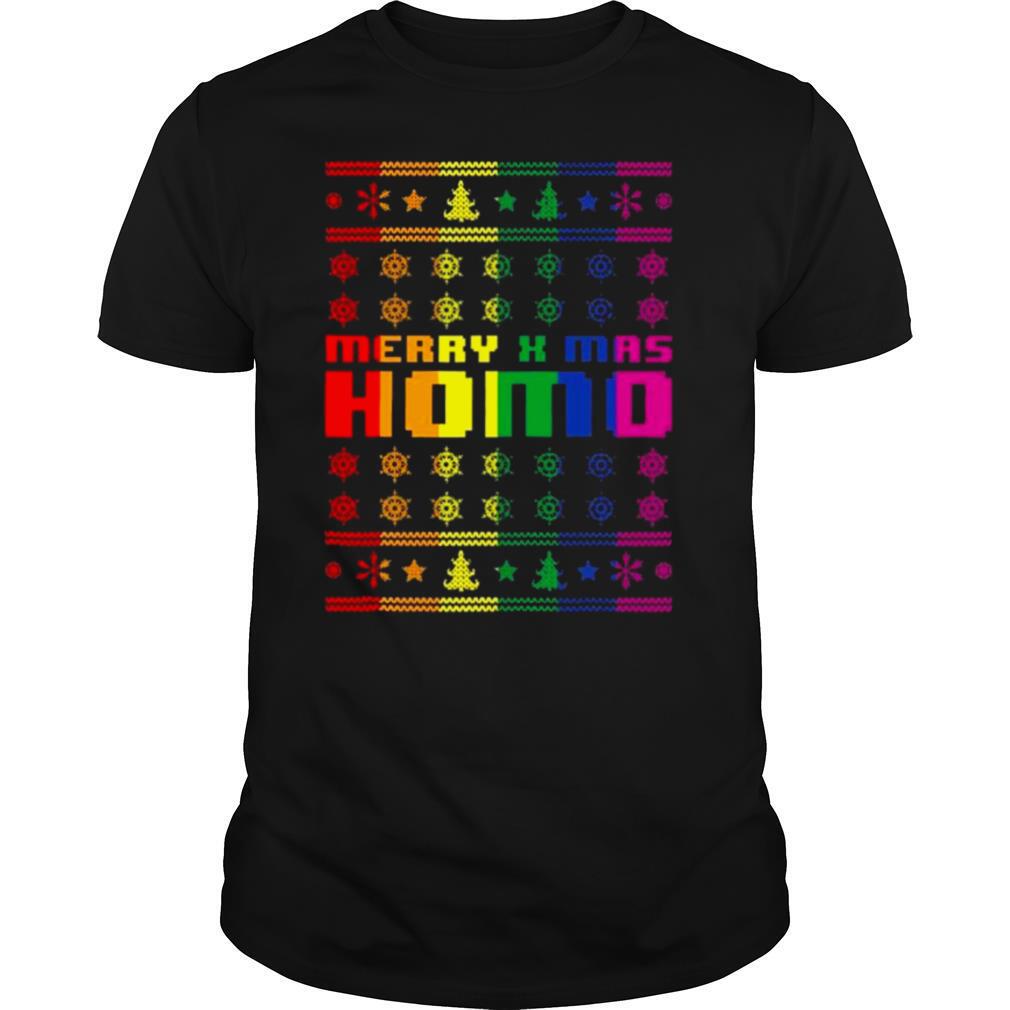 Merry X Mas Homo Rainbow Color Bisexual Homosexual Pride shirt