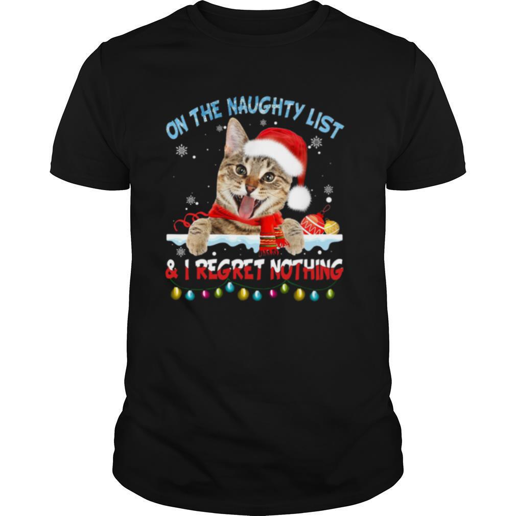 On the naughty list and I regret nothing Cat Christmas fairy light shirt