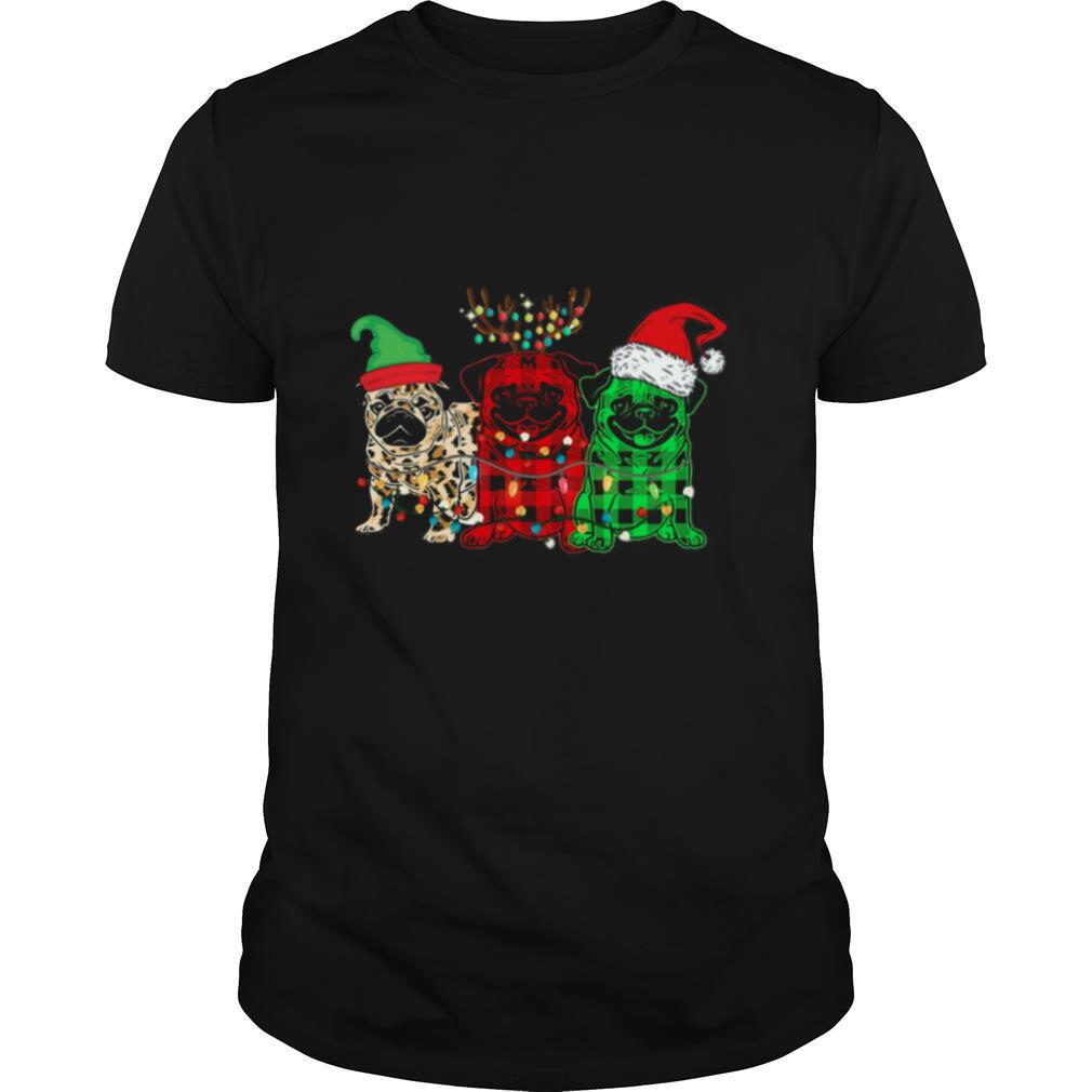Pug Elf Reindeer Santa Light Merry Christmas shirt