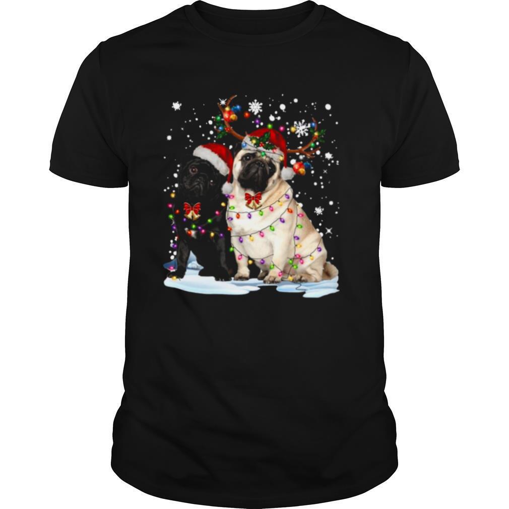Pug Santa Reindeer Merry Christmas Light shirt