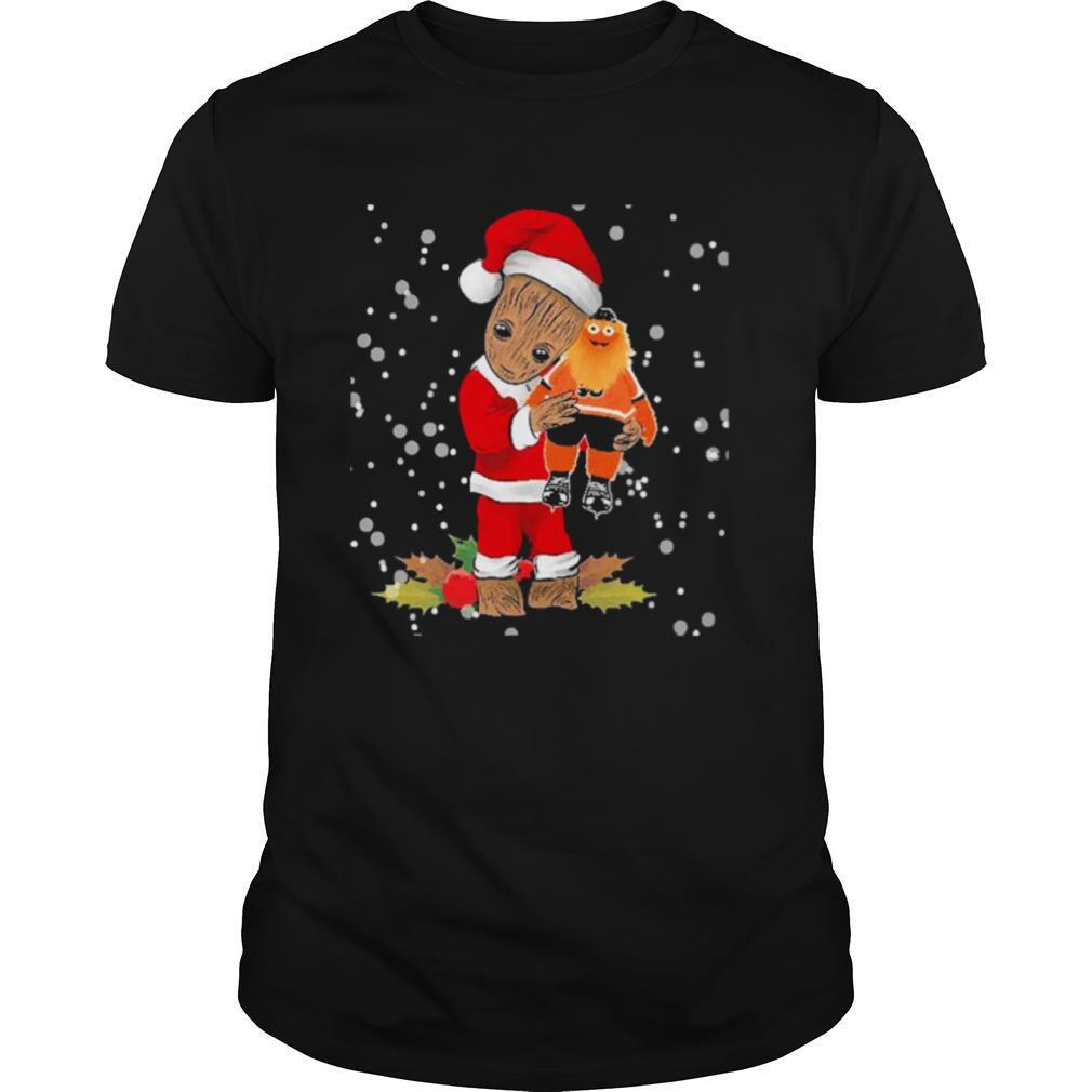 Santa Baby Groot Hug Philadelphia Flyers Christmas shirt