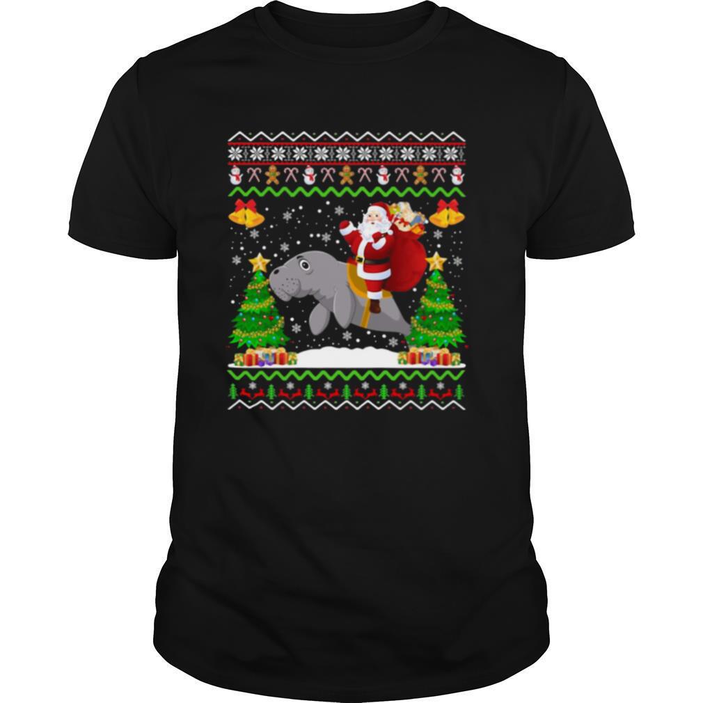 Santa Claus riding manatee Christmas shirt