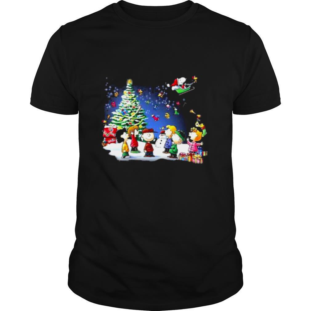Snoopy Santa Riding Woodstock Peanuts Christmastree Xmas shirt