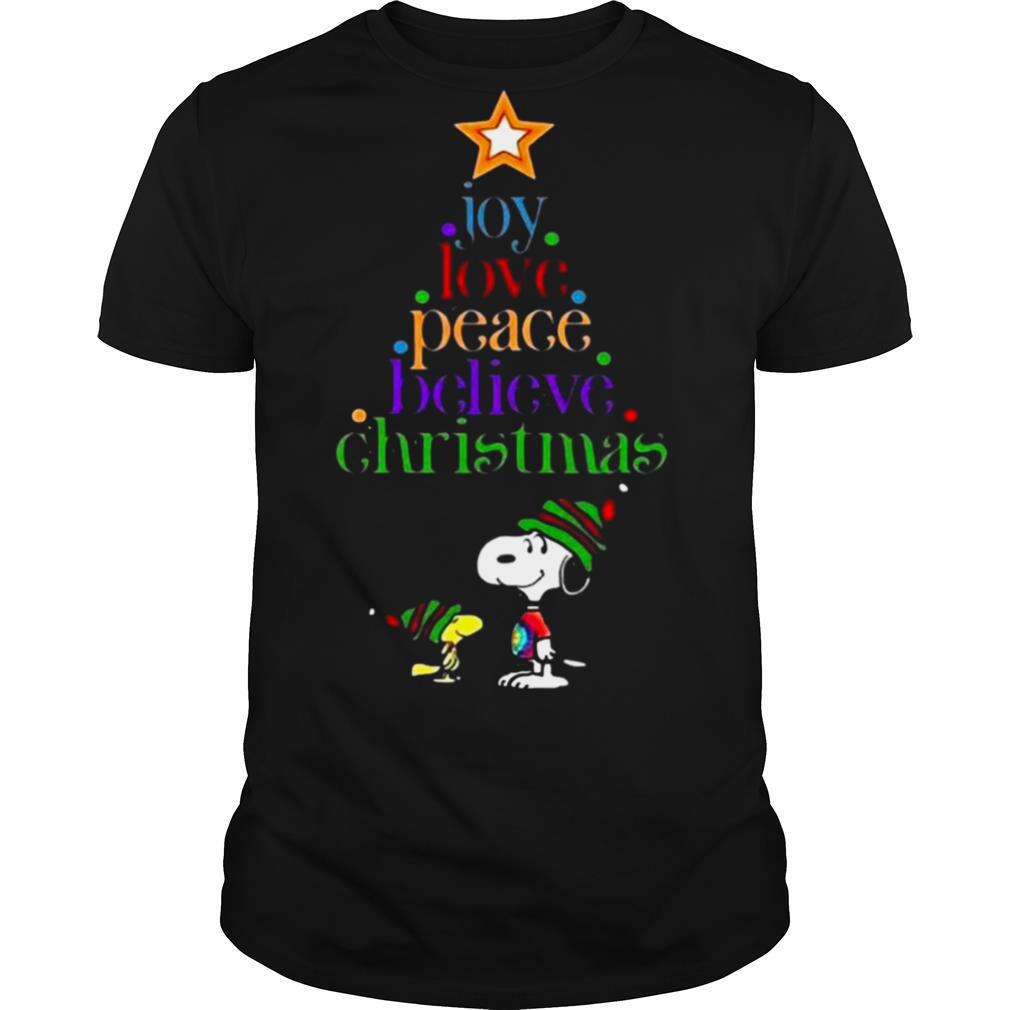 Snoopy and Charlie Brown joy love peace believe Christmas shirt