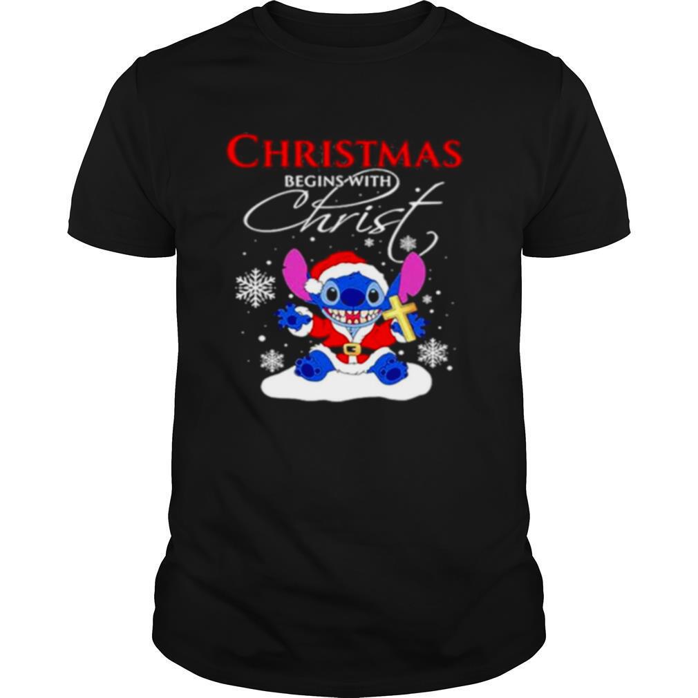 Stitch Santa Christmas begins with Christ shirt