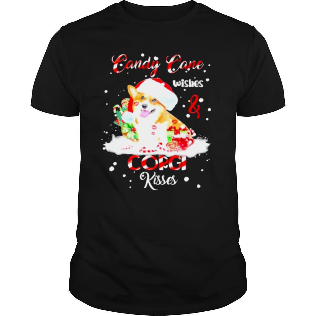 candy cane wishes and corgi kiss merry christmas shirt