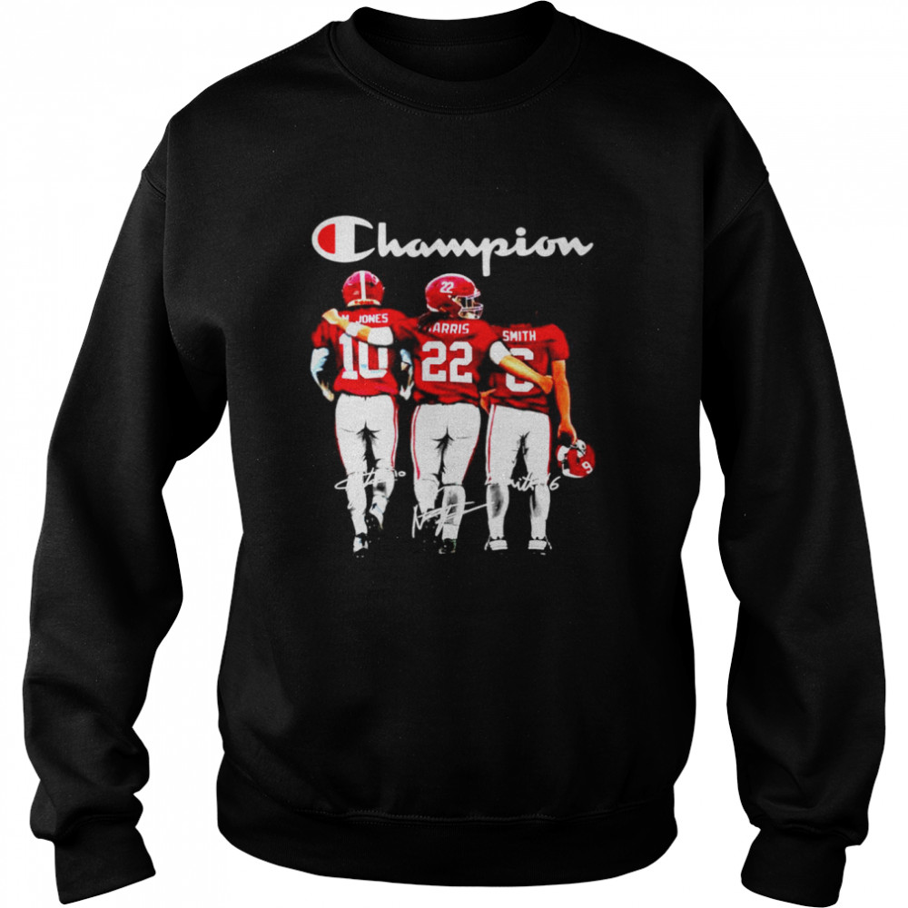 Alabama Crimson Tide Mac Jones Najee Harris and Devonta Smith Champions signatures Unisex Sweatshirt