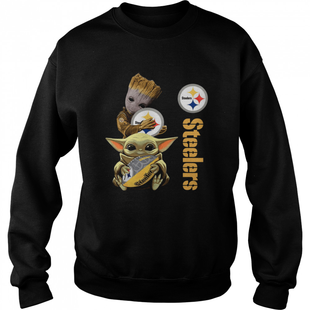 Baby Groot And Yoda Hug Pittsburgh Steelers Unisex Sweatshirt