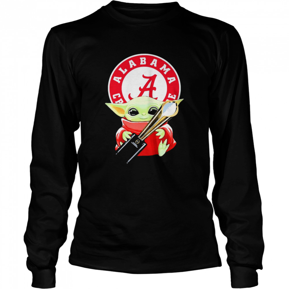 Baby Yoda hug Alabama Crimson Tide Long Sleeved T-shirt
