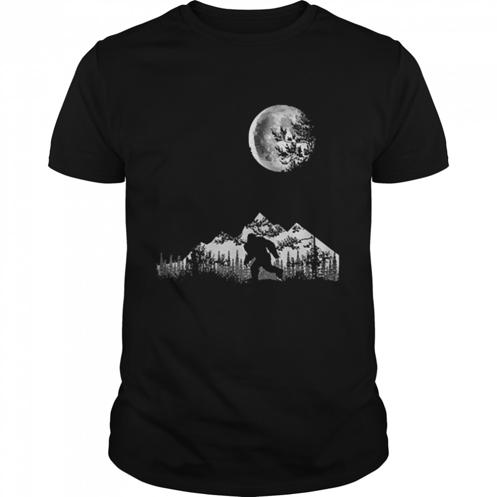 Bigfoot walking in the forest moon night sky sasquatch shirt